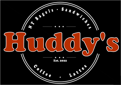 Huddy's Red Logo with the words NY Bagels, Sandwiches, Coffee, Lattes, Est. 2022
